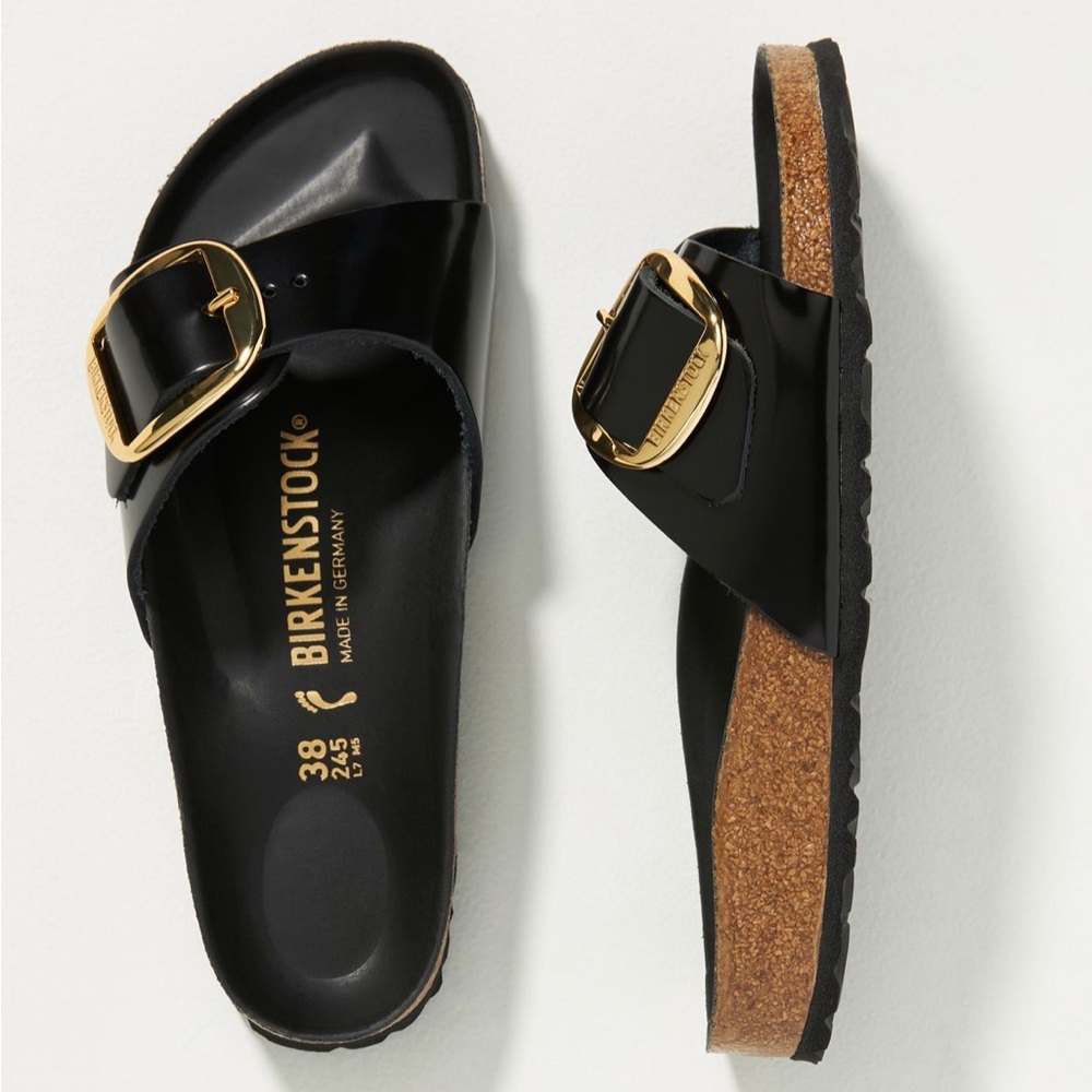 Birkenstock Madrid High Shine Big Buckle Black Sandals Size 36